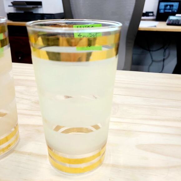 Vintage Pastel w/ Gold Stripes 1950's MCM Highball  Glasses Set of 4 PRE-OWNED - Picture 6 of 10